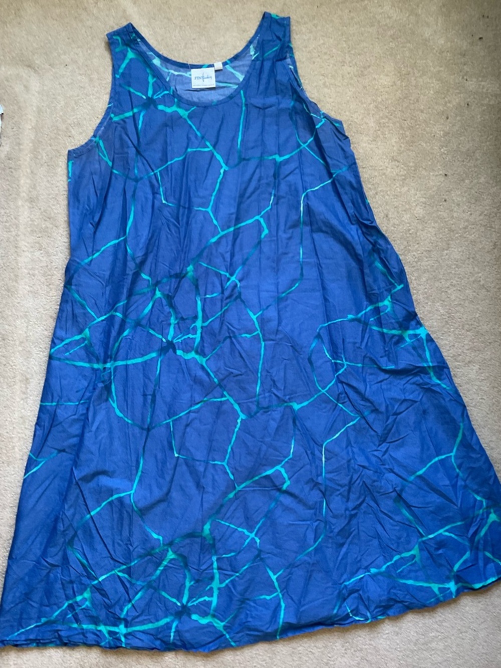 Sleeveless Blue Teal Patterned Maxi Dress Finn fashion Finnish 22” by 43” pocket